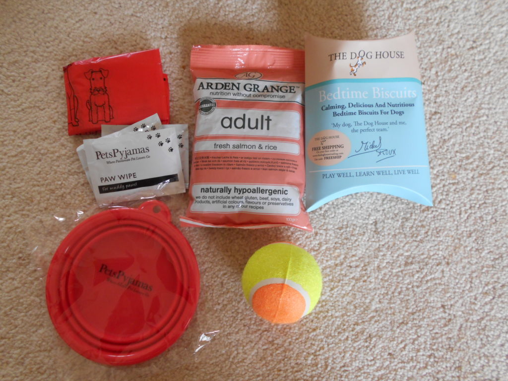 Clumberdoodle Archie with his Goody Bag from Pets Pyjamas