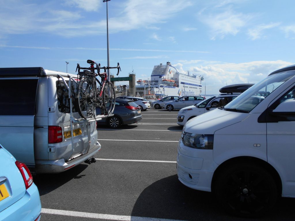 Whyzy in the ferry queue with Armorique in the background