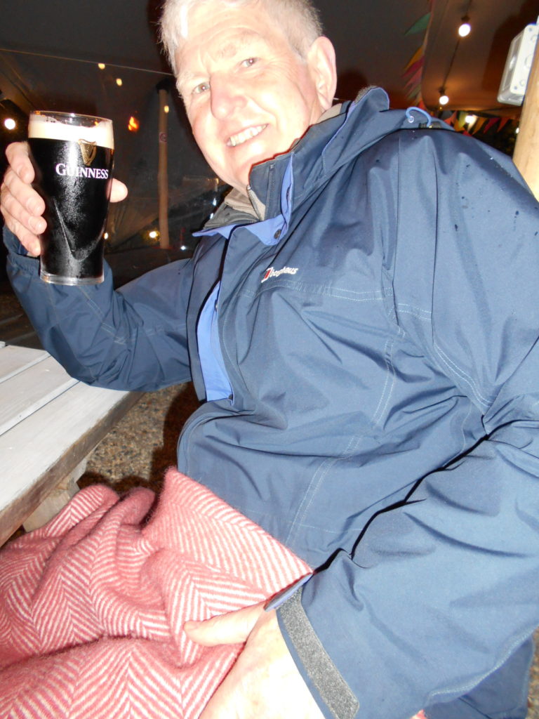 Blustery evening but Steve enjoying his Guinness