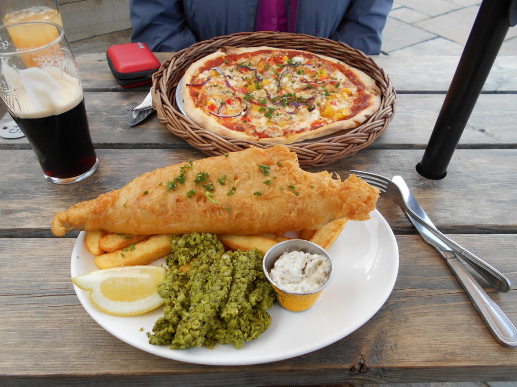 Fish & Chips and Goats Cheese Pizza at the Merrymoor Mawgan Porth