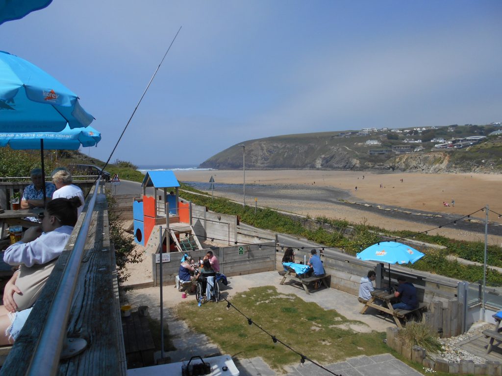 The Merrymoor Inn Mawgan Porth View from upper terrace