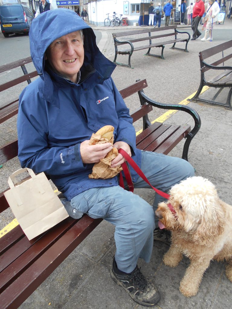 Pasties in Padstow in the rain