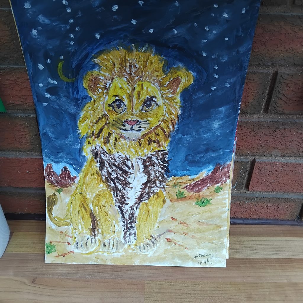 Acrylic paintng of a cute lion by Karen Freeman