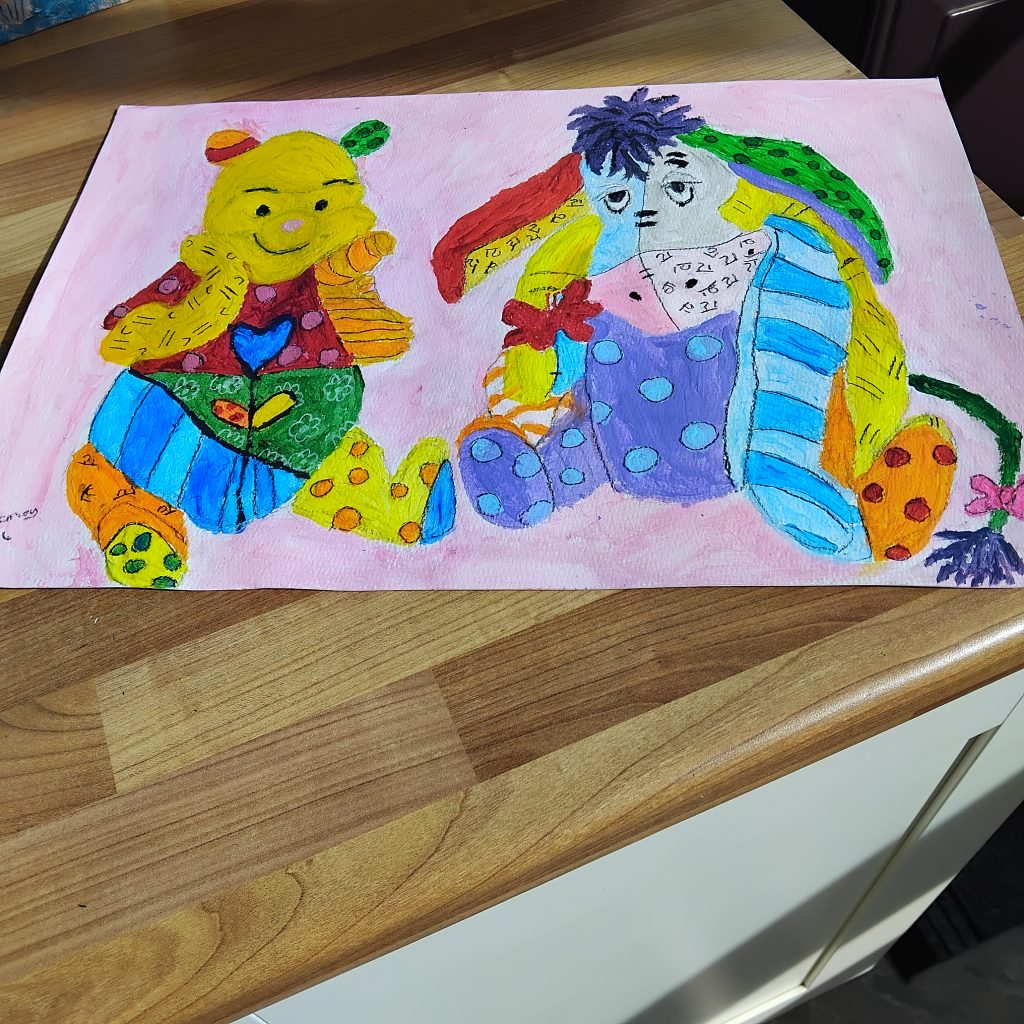 Pooh and Eeyore Acrylic Painting from two china ornaments by Karen Freeman