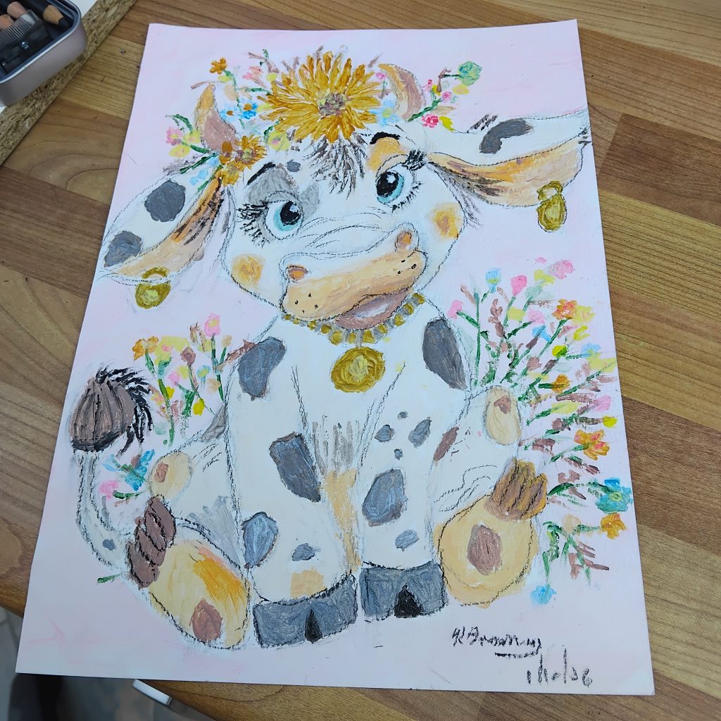 Acrylic Painting of a Cute Cow by Karen Freeman