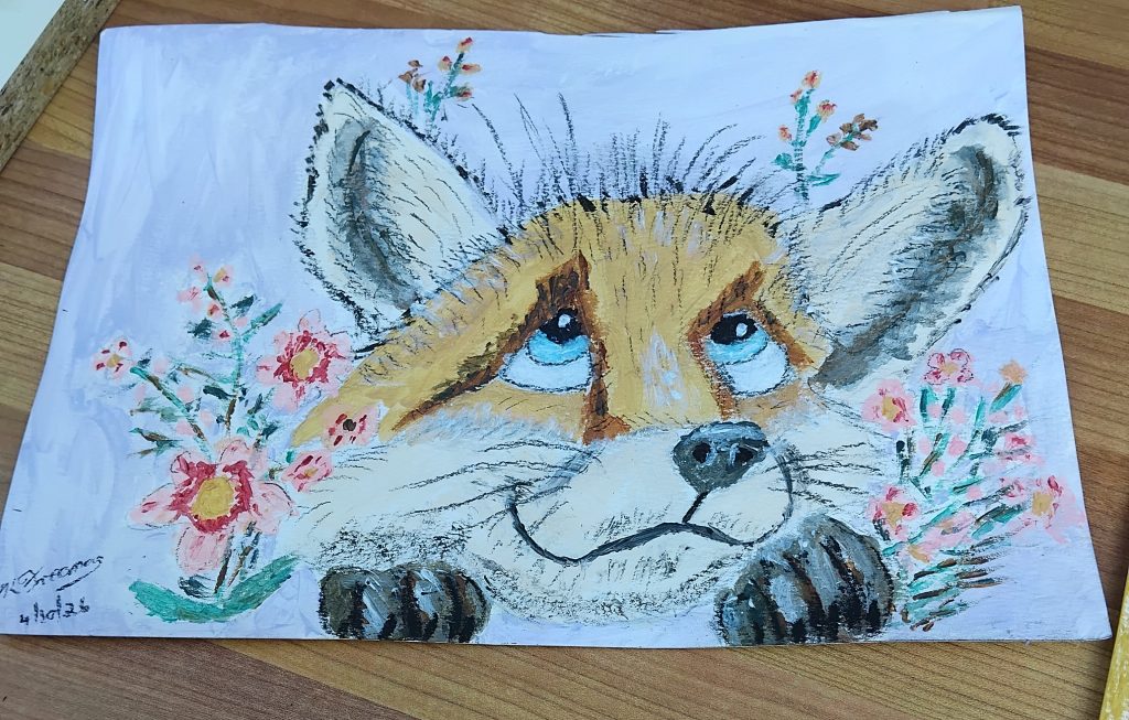 Acrylic Painting of a Cute Fox by Karen Freeman